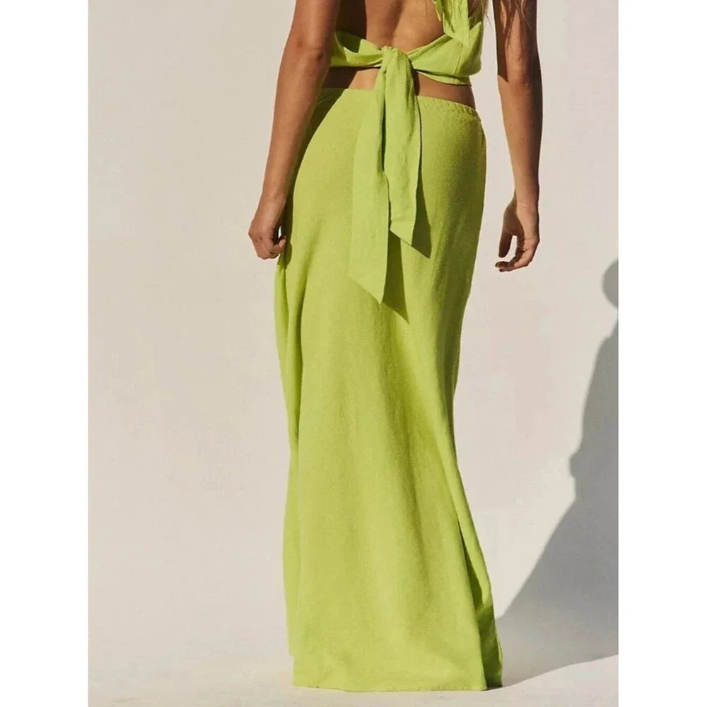 Free People Free-Est Sandshell Linen Kayla Convertible Maxi Skirt XL 290575